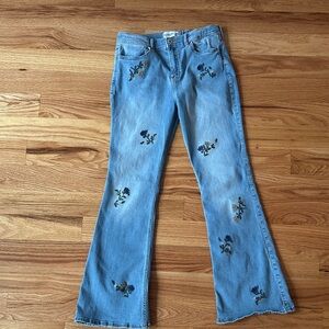 Abercrombie Kids Blue embroidered Floral high rise  Flare Jeans 17/18R